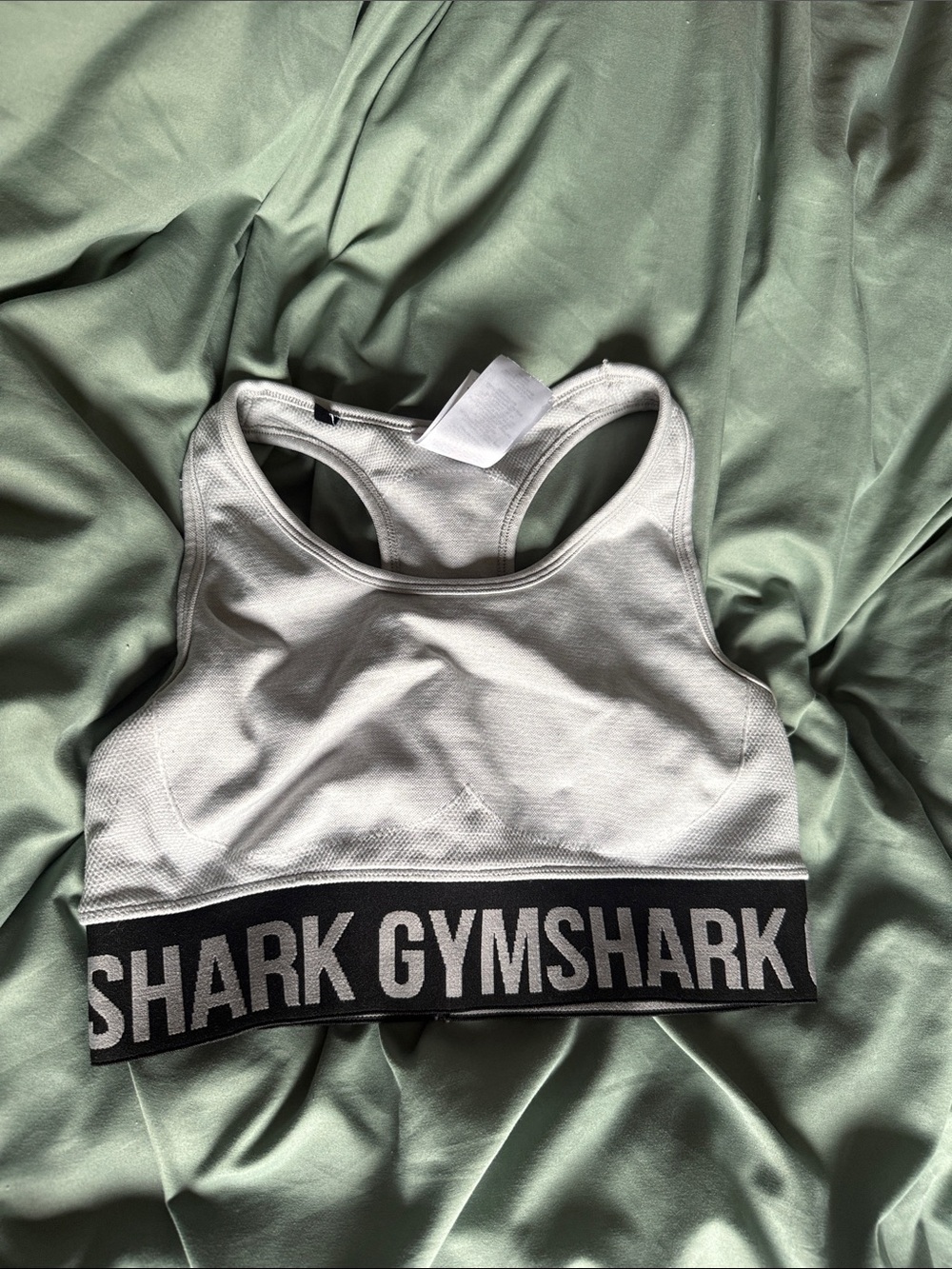 Gymshark White Racerback Sports Bra with Black Logo Band